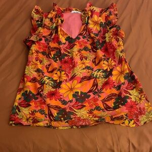 Notations Floral Ruffle Sleeve Top - Pink, Yellow, Green